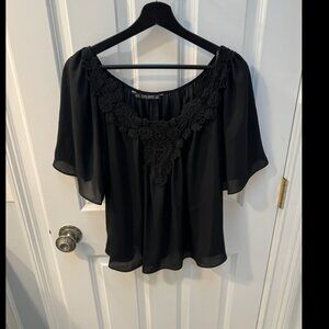 Zara Black Floral Lace Blouse Size M